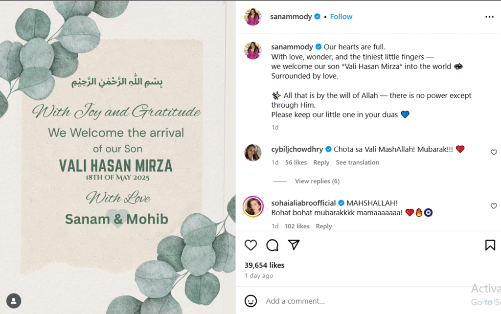 Sanam Saeed and Mohib Mirza Welcome Baby Boy Wali Hasan 8 Sanam Saeed and Mohib Mirza become parents