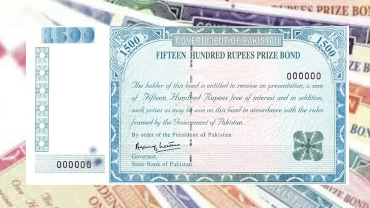 Pakistani Rs1,500 prize bonds displayed with a winners list from the latest draw.