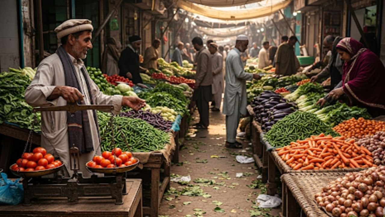 Rising vegetable prices in Punjab, shopkeepers and buyers at a vegetable market